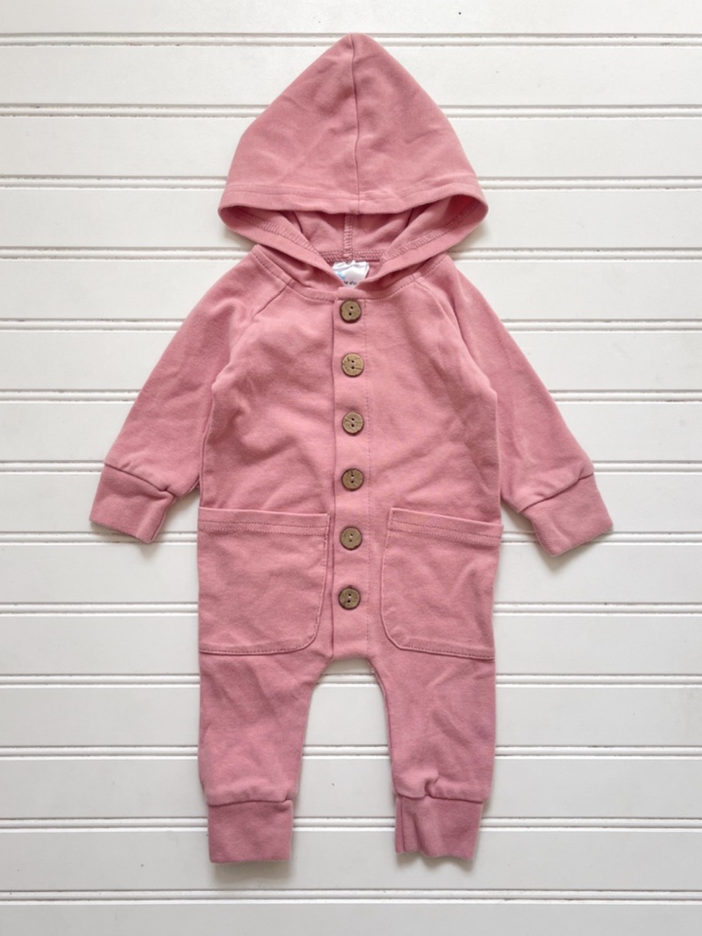 LITTLE ONE SHOP EUC Girls Dusty Rose Minimalist Hooded Romper